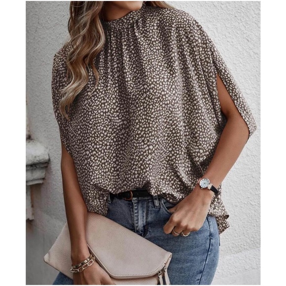 Boho Leopard Print Batwing Sleeve Blouse - Picture 5 of 7